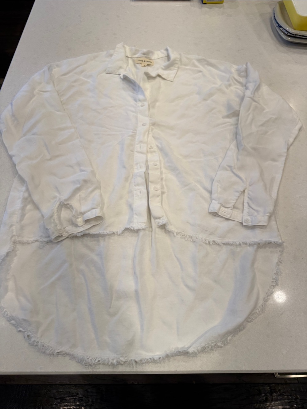 cloth & stone White Frayed-Hem Button Front Blouse teal nice feel to this shirt.